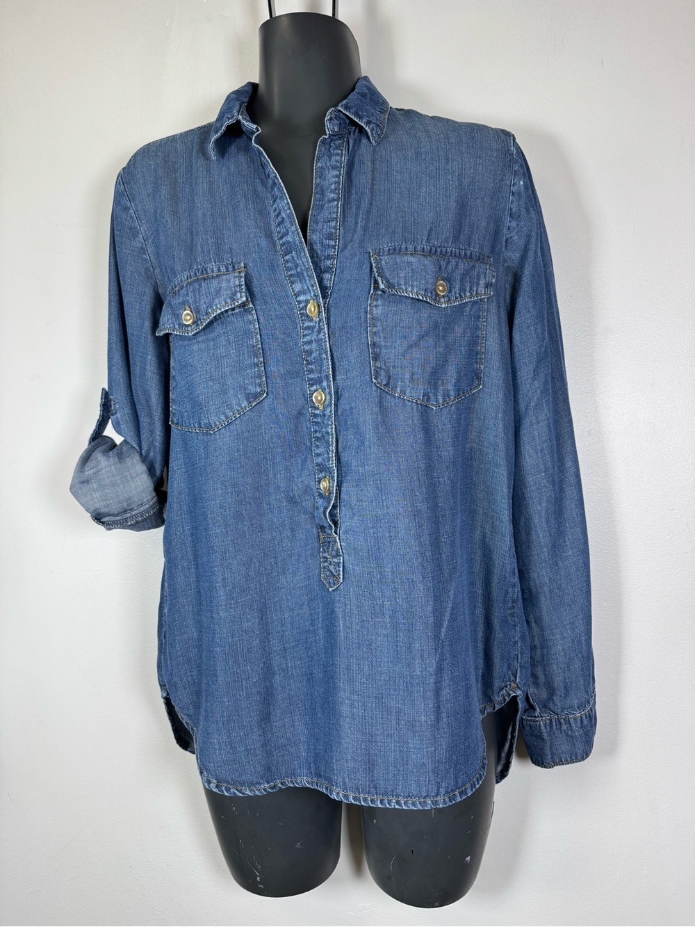 Bella Dahl Chambray Popover Indigo Blue Denim Shirt XS